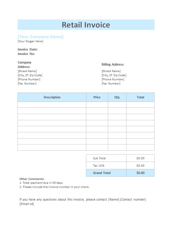 Retail Invoice Template PSD template
